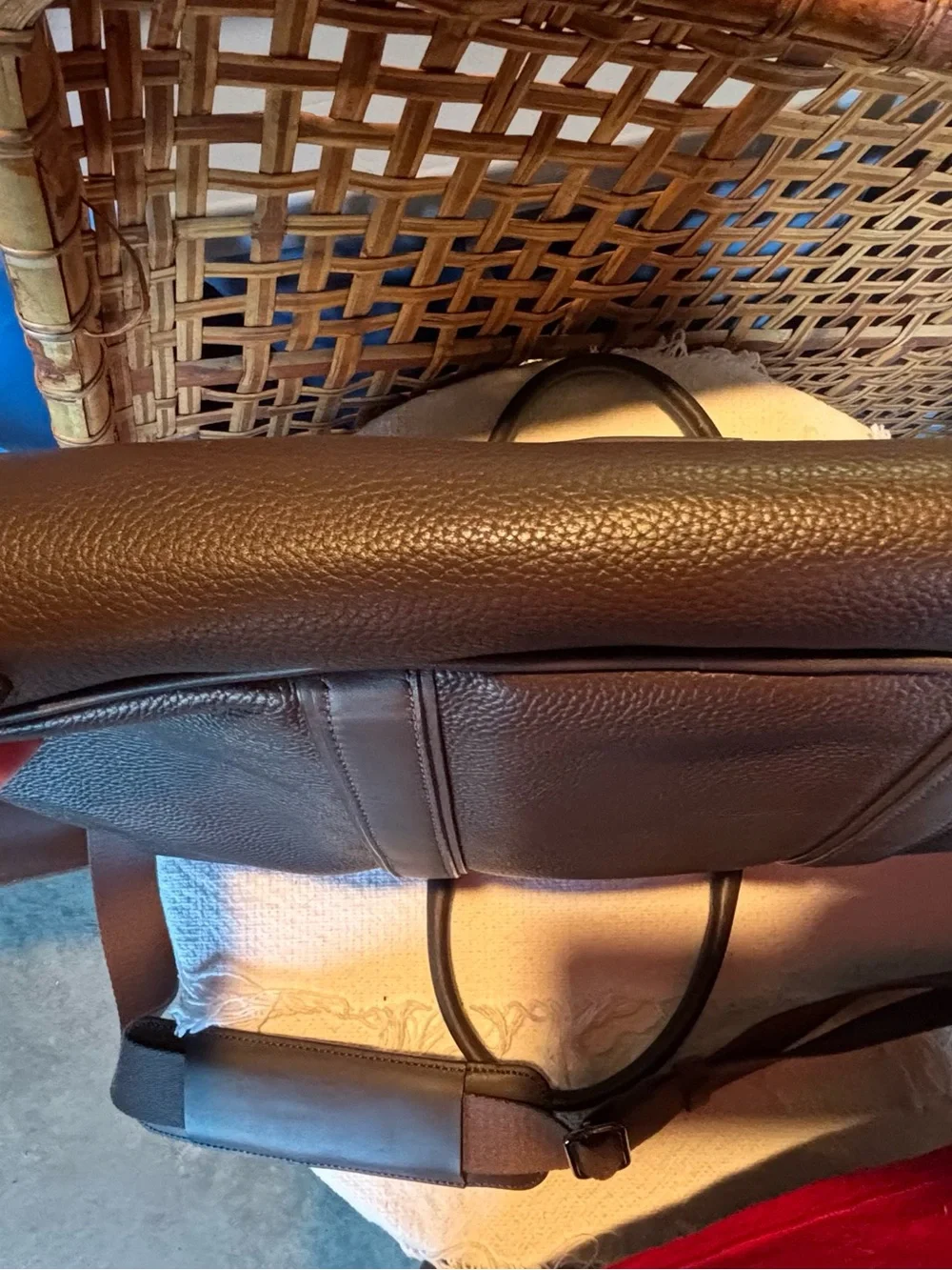 HOOK & ALBERT Brown Pebbled Leather Structured Briefcase Laptop Travel Bag